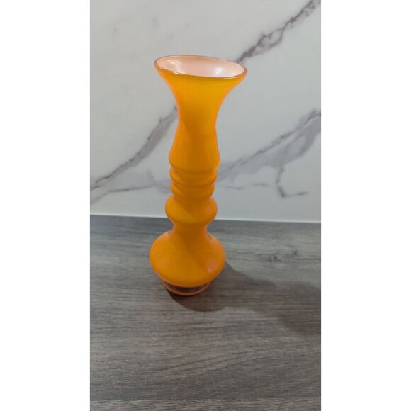 Vintage Orange Art Glass Vase Retro Mid-Century Modern Hand-Blown 8" Unique Deco - Picture 7 of 7